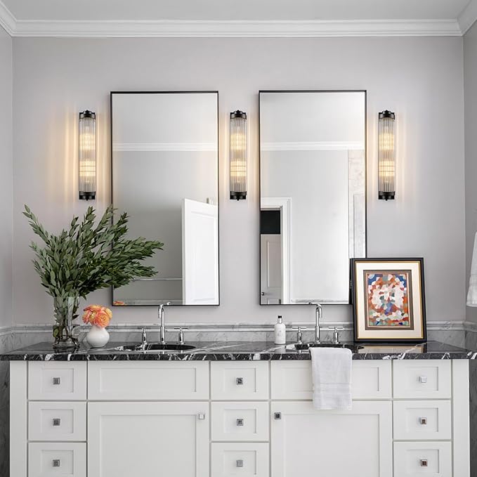Black Wall Sconces with Crystal Glass Strip Bathroom Sconces 2 Light E12 Base - Image 4