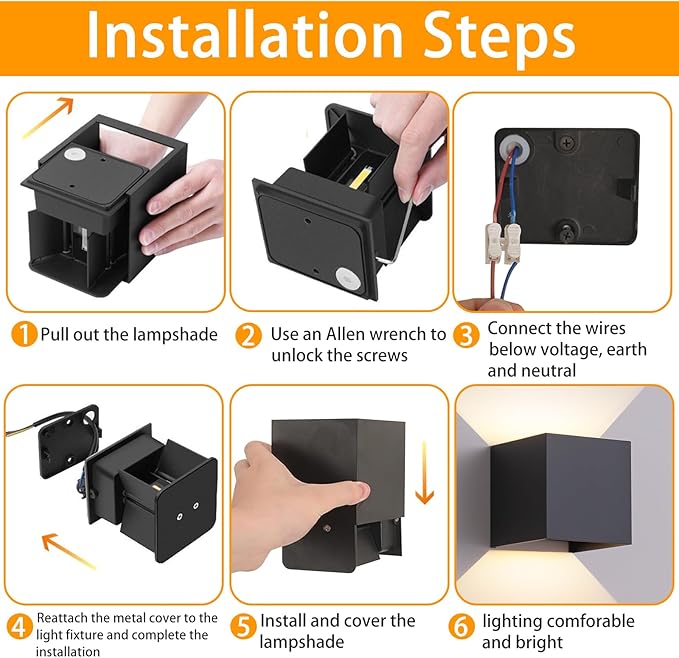 4 Pack Outdoor Wall Sconces Exterior/Interior LED Wall Lights, Square Modern - Image 8