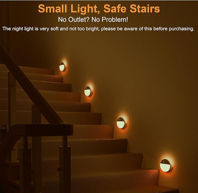 2 Pack Amber Night Light, Battery Operated Night Light, 2.6" Small Sticky Lights - Image 2