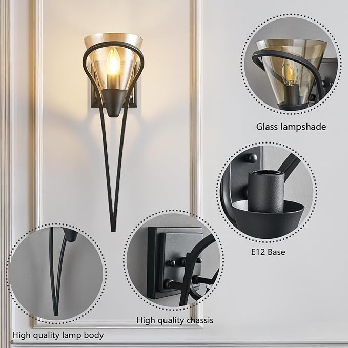 Modern Black Wall Sconce E12 Torch Decorative Wall Lights Industrial Wall Lights - Image 5