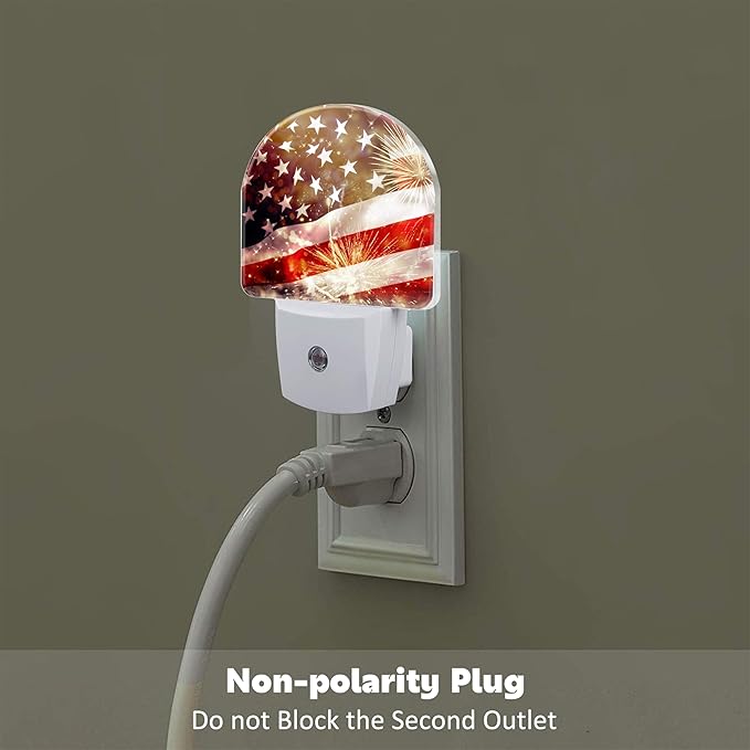 America Flag with Fireworks Night Light Plug into Wall, Vintage The USA Flag - Image 4