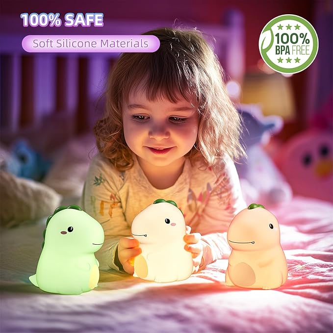 Dinosaur Night Light for Boys, Dino Lamp Silicone Light, 16 Color Nightlight - Image 4
