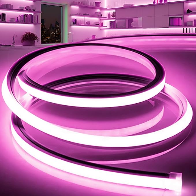 LED Strip Lights Pink, 9.8ft 110-120V Neon Rope Lights, Flexible Silicone by VOEWT