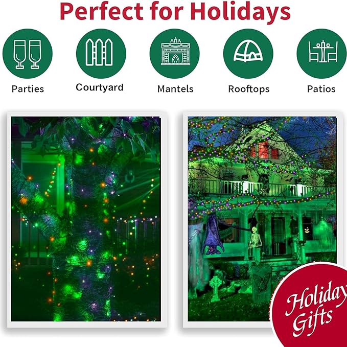 LAMPHOME Orange Purple Green Halloween Lights- 21.6FT 100LED Christmas Lights - Image 7