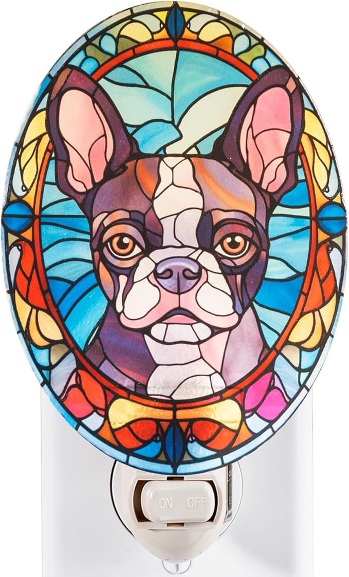 Stained Glass Styled French Bulldog Night Light – Real Glass Plug-in Dog Night by Unknown