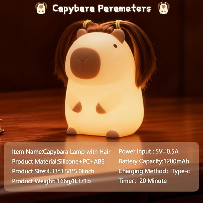 Cute Capybara Night Light with DIY Hairstyle, Squishy Silicone Lamp, Nursery - Image 7
