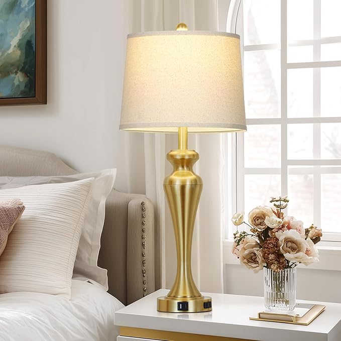 30" Gold Tall Table Lamps for Living Room, Touch Control Bedroom Lamp - Image 6