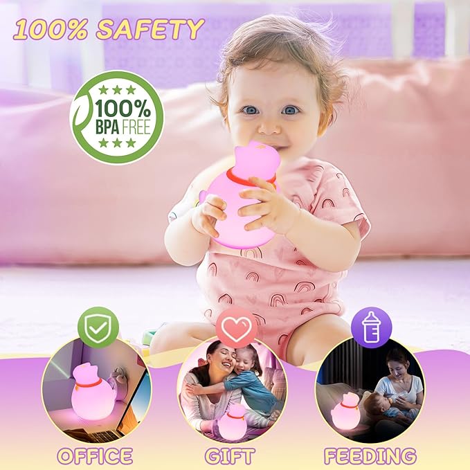 7-Color Changing Cat Night Light, Silicone Rechargeable Nursery Light - Image 6
