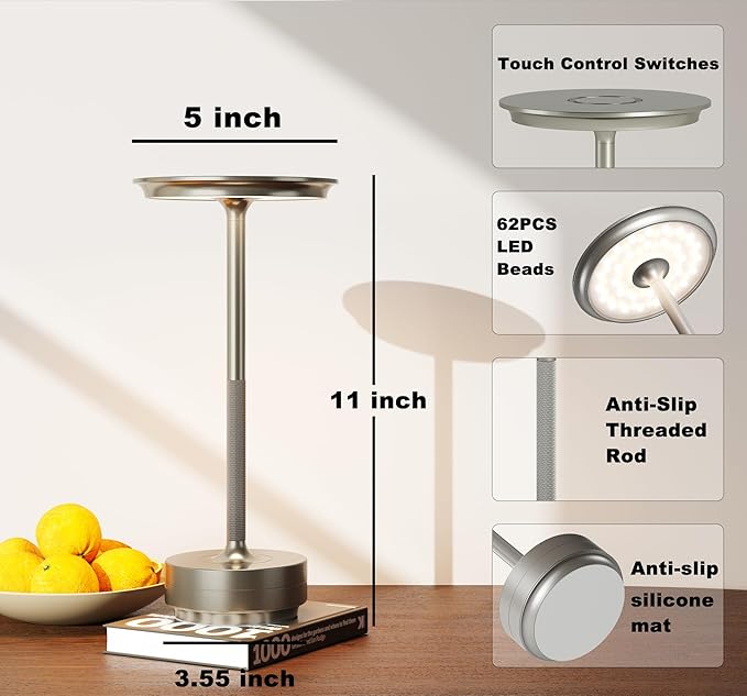2 Pack Cordless Table Lamp, LED Rechargeable Table Light - Image 7