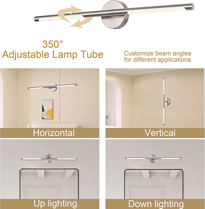 BONLICHT Brushed Nickel Vanity Light Fixtures Over Mirror 20W 350°Rotatable - Image 3