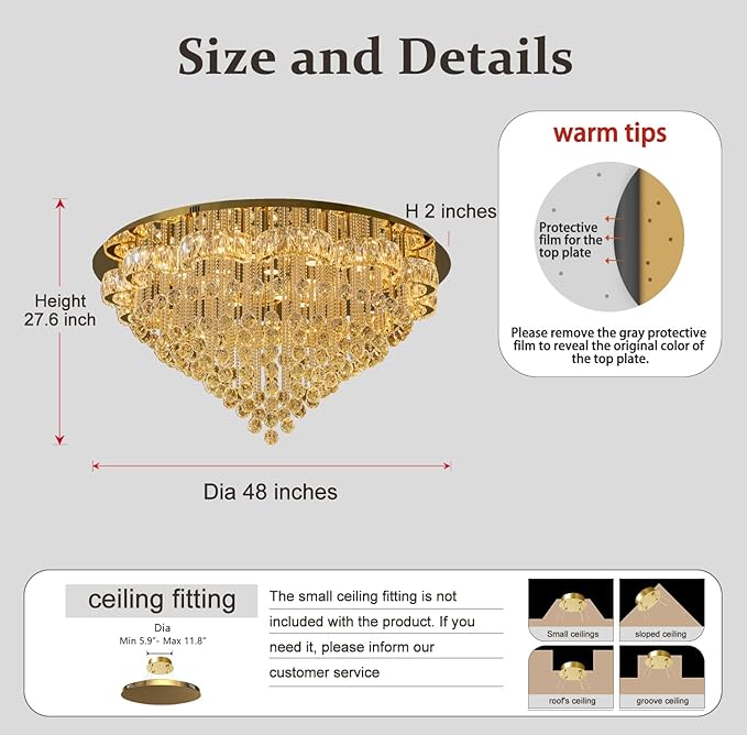 Flashing God 48inches Gold Crystal Chanderliers - Image 5