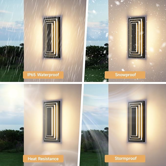 3-Tier 15.7 in Outdoor Light Fixture Black Exterior Wall Light LED Modern Wall - Image 4