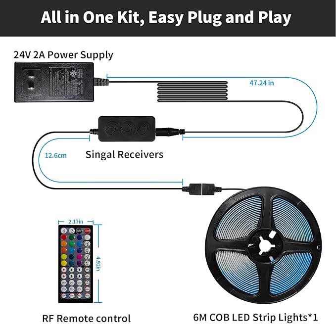 COB RGB LED Strip Lights, Bright 20ft RGB COB LED Lights - Image 9