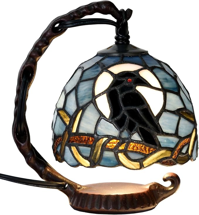 Bieye L12011 Tiffany Style Stained Glass Raven Table Lamp Mini Night Light by Bieye