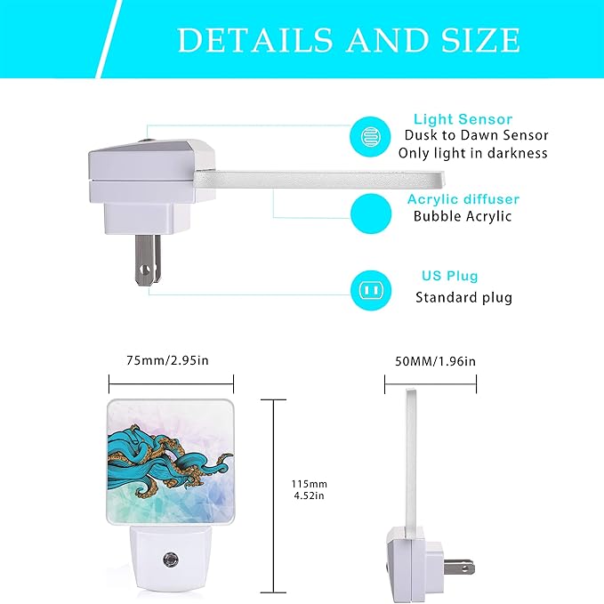 Octopus Night Light, Ocean World Sea Octopus Animal Night Lights Plug into Wall - Image 2