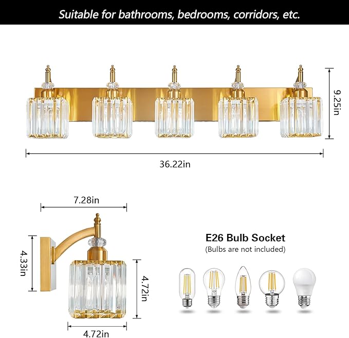 5-Light Crystal Vanity Lights - Image 4