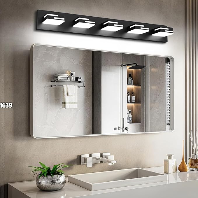 LED Modern Bathroom Vanity Light Fixtures, 5-Light 34-inch Dimmable Matte Black - Image 7
