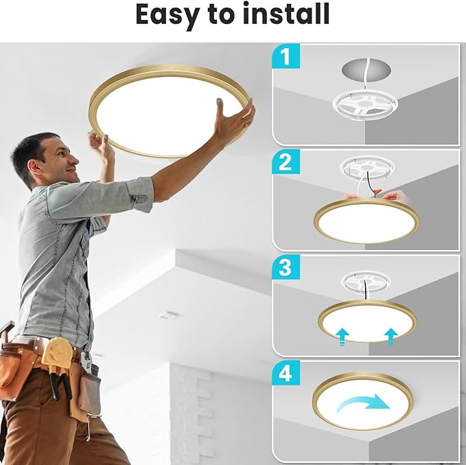 libtit 12 Inch LED Ceiling Light Golden, 28W 3200lm Aureate Flush Mount Ceiling - Image 7
