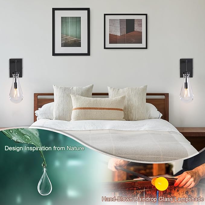 HuisMier Raindrop Wall Sconces, Modern Clear Glass Wall Lamp Vanity Light - Image 5