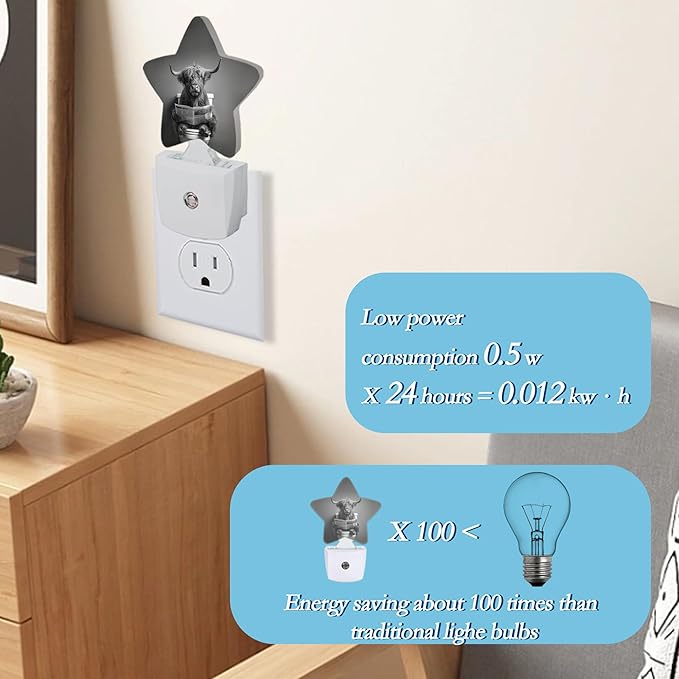 Funny Dark Highland Cow Night Light, Plug-in Wall Led Night Lights Decor - Image 4