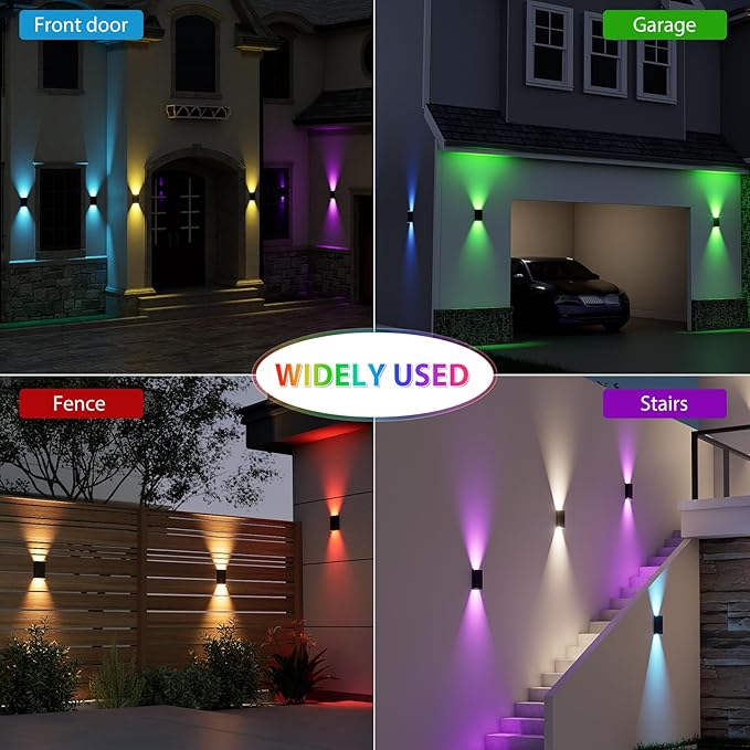 Solar Wall Light Outdoor, RGB & Warm White 8 Modes Dusk to Dawn Lighting Wall - Image 7