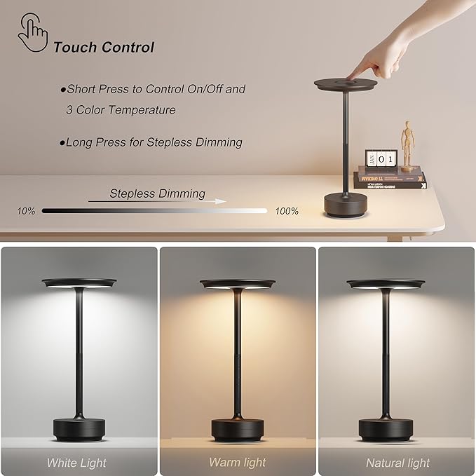 1 Pack Cordless Rechargeable Table Lamps, Portable 5000mAh Restaurant Table Lamp - Image 2