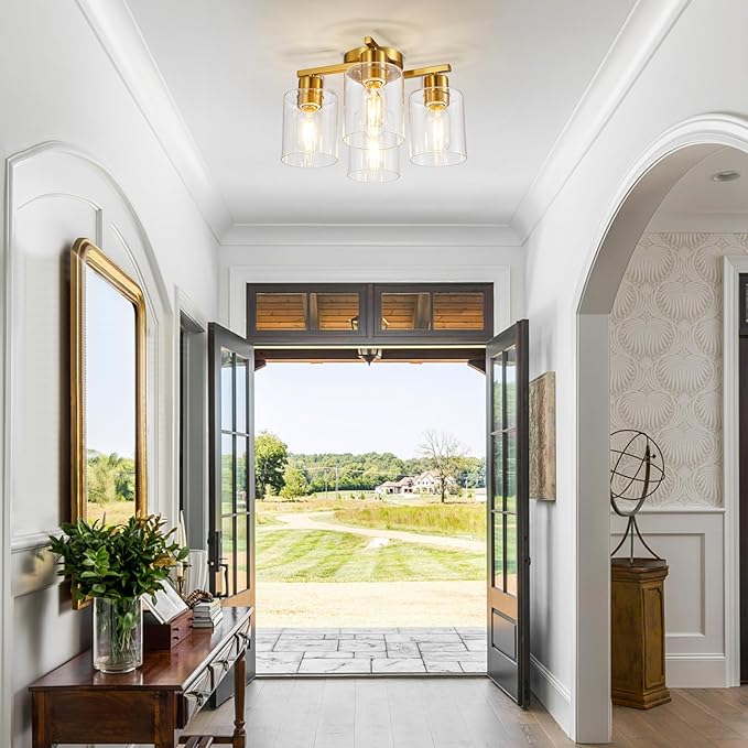 4 Light Semi Flush Mount Ceiling Light Brushed Gold Kitchen Lighting Fixtures - Image 7