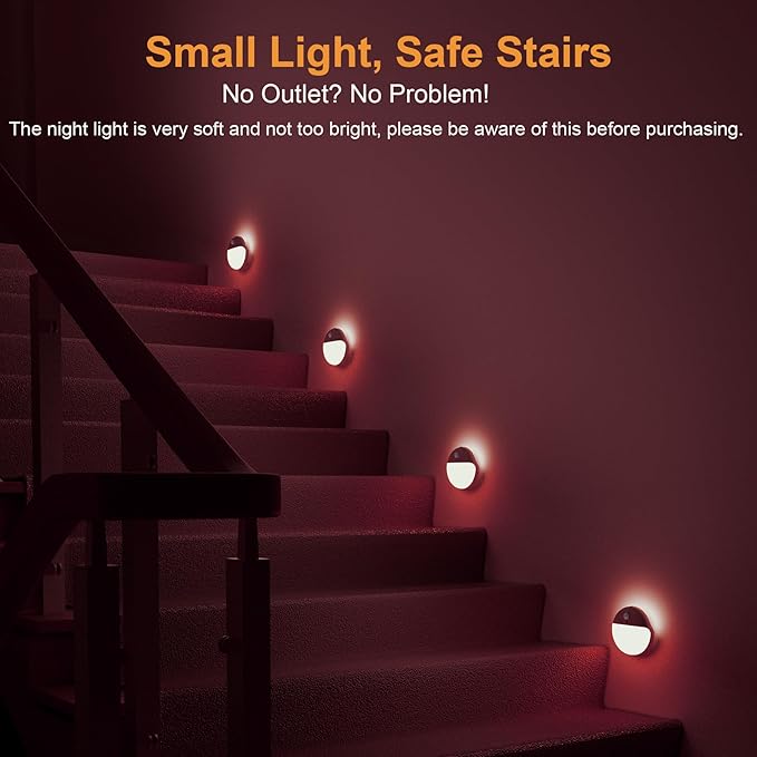 2 Pack Red Night Light, Battery Operated Night Light, 2.6" Small Sticky Lights - Image 2