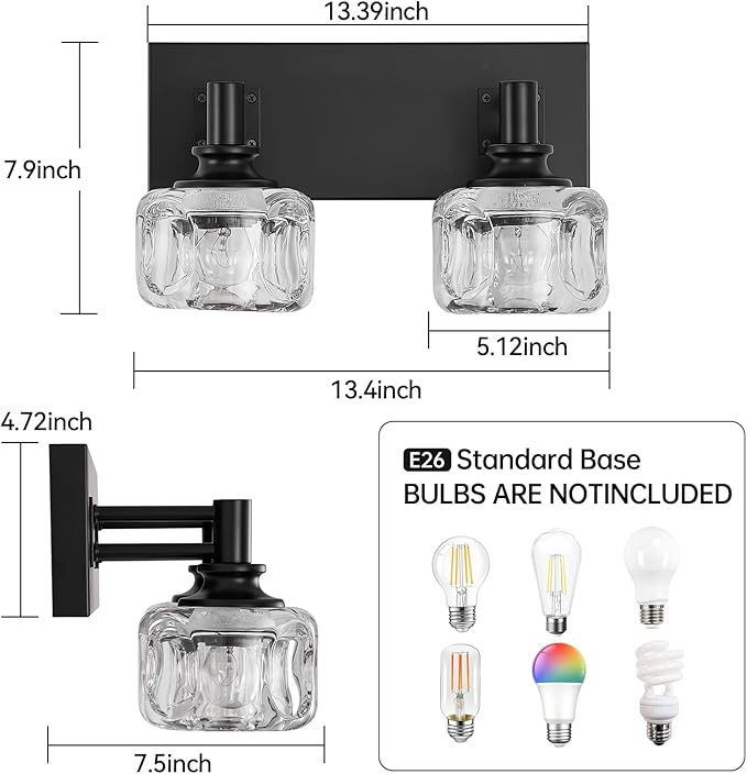 Farmhouse Vanity Light Fixtures 2-Light Bathroom Vanity Light Black Vanity - Image 4