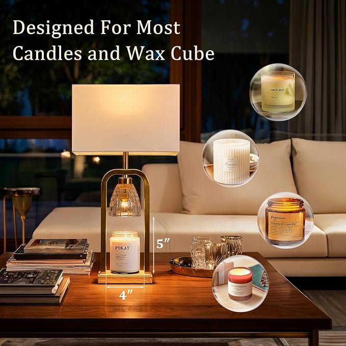 PoKat Gold Table Lamps with Candle Warmer & Timer - Image 4