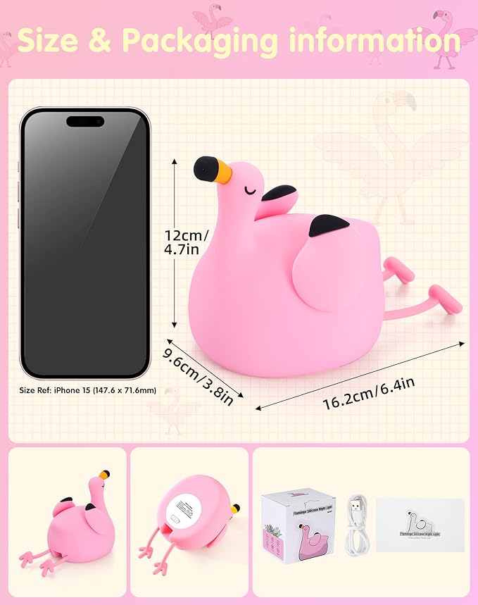 YISUN Flamingo Night Light for Kids, Soft Silicone Nursery Night Lamp - Image 6