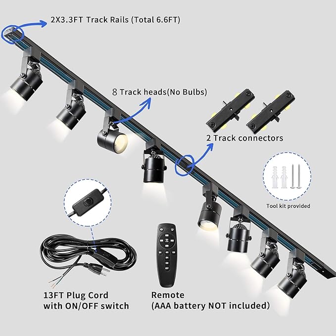 Plug in Track Lighting with Power Cord, 8-Light LED Track Lighting Kit with - Image 2