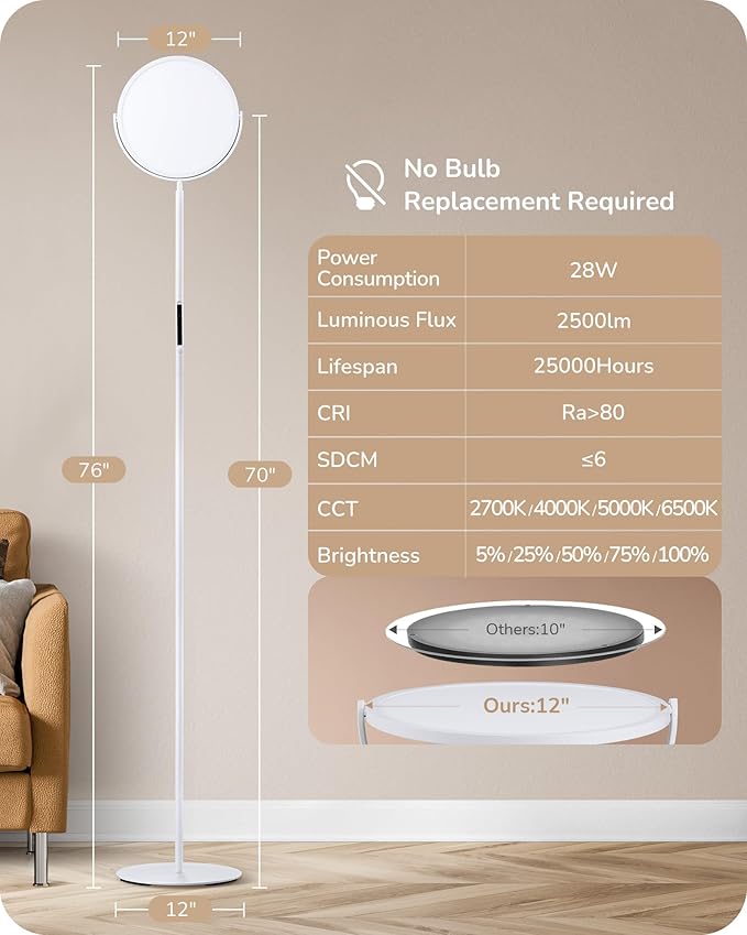 EDISHINE 76" Tall Floor Lamp, 28W 2500LM Bright LED Lights - Image 8