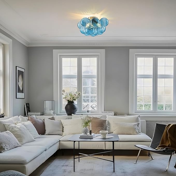 GoYeel Flush Mount Chandelier Gold, Kitchen Lights Ceiling Modern Glass Bubble - Image 6