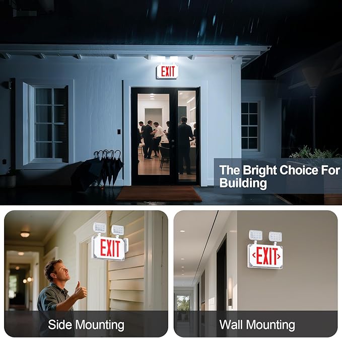 Wet Location Exit Sign with Emergency Lights, Exterior Red LED Exit Light Combo - Image 4