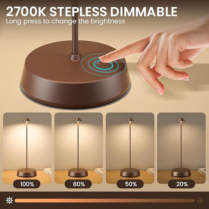 Cordless Table Lamp Rechargeable LED Battery Operated 6000mAh Touch Dimmable - Image 3