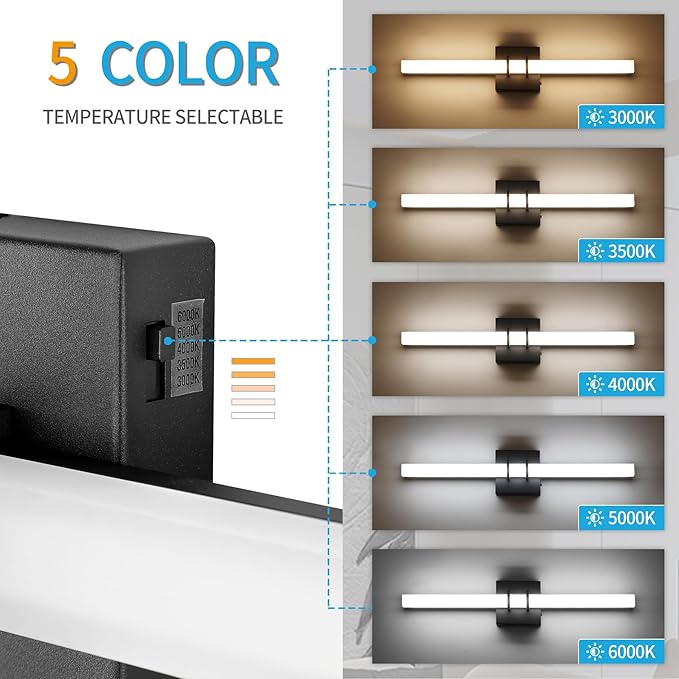 Modern Black and Brass Vanity Light Bar 24 Inch, 16W 5CCT Dimmable Bathroom - Image 4