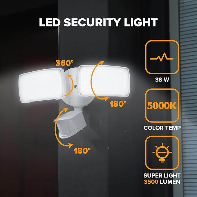 LUTEC 38W 3500 Lumen LED Motion Activated Integrated Dual-Head Floodlight - Image 2