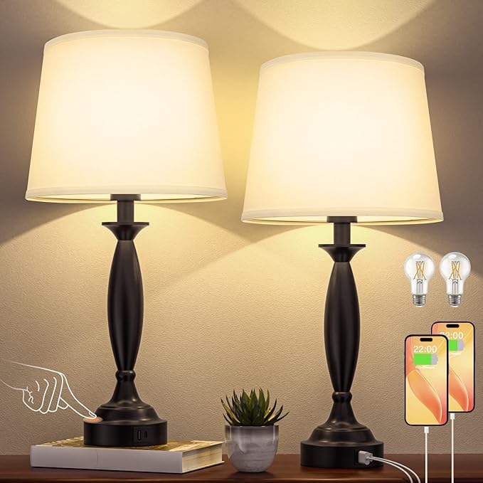 Seealle White Lamps for Bedrooms Set of 2 - Image 6