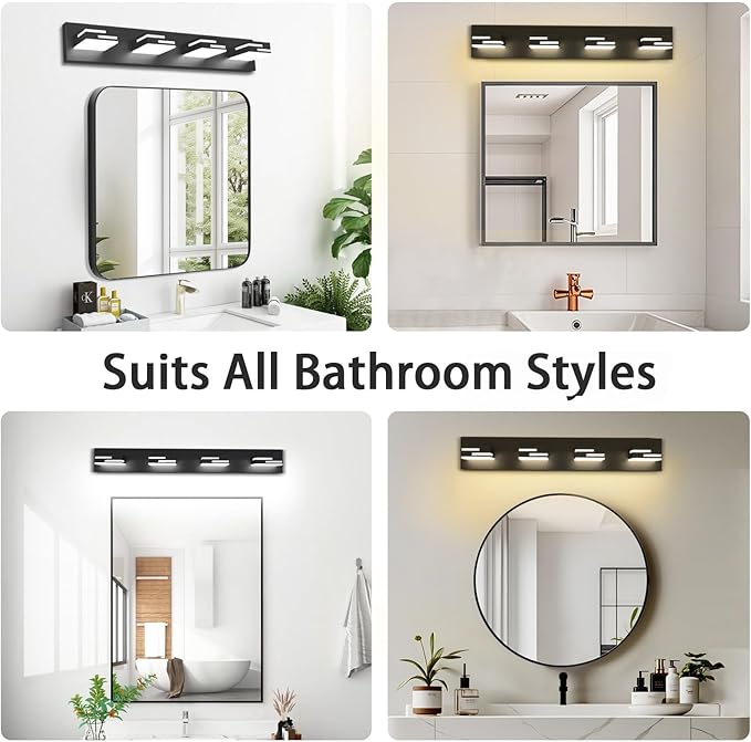 LED Modern Bathroom Vanity Light Fixtures 4-Light 5CCT Dimmable Matte Black - Image 2