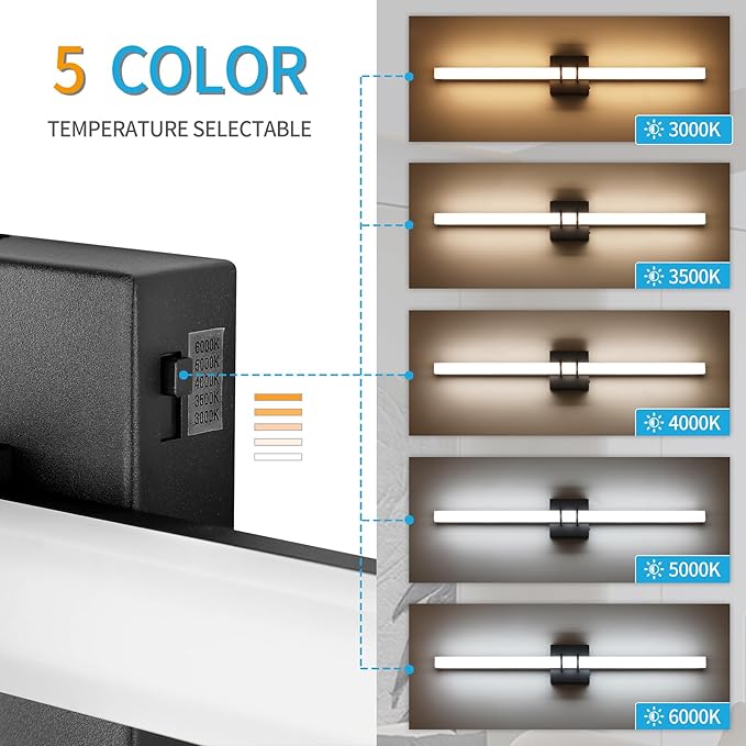 Modern Black and Brass Vanity Light Bar 32 Inch, 24W 5CCT Dimmable Bathroom - Image 4