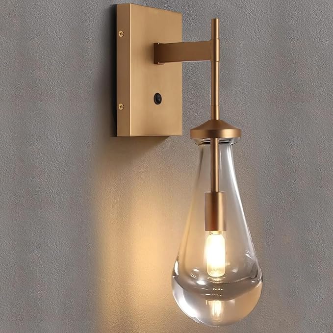 HuisMier Raindrop Wall Sconces, Brushed Brass Glass Wall Sconce by HuisMier