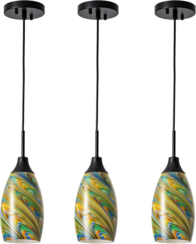 Mini Glass Pendant Light 4.72" Oval Pendant Lights 3-Pack Handblown Colorful by VIINEWHANDBLOWNGLASSHOME