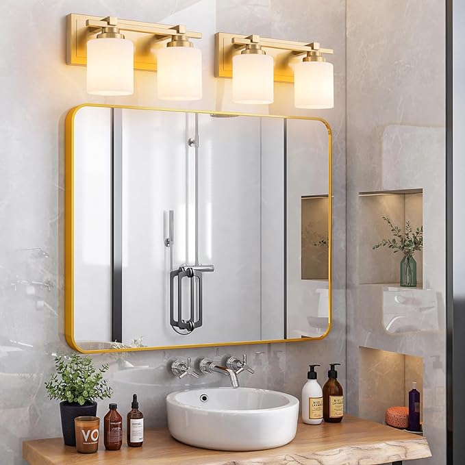 2 Light Modern Bathroom Light Fixtures Over Mirror, Brass Finish Vanity Lights - Image 2