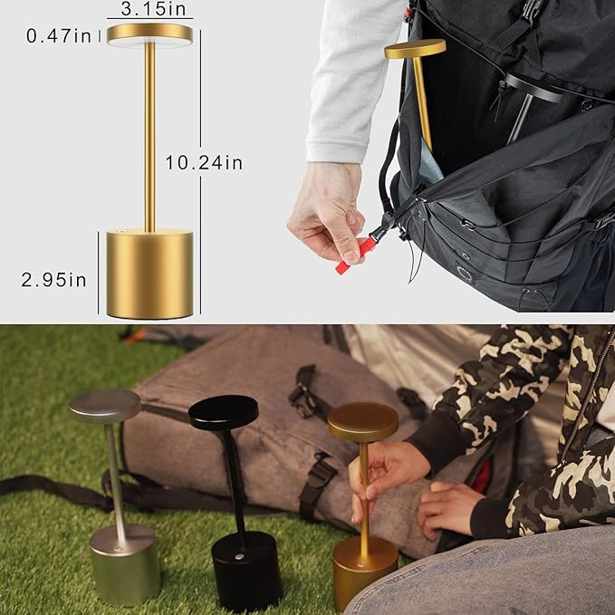 2Pack Cordless Table Lamp, Rechargeable LED Battery 5000mAh Metal USB Portable - Image 8