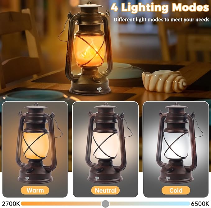 2 Pack Bronze Vintage 4 Modes Light LED Lanterns，Rechargeable Dancing Flame - Image 5