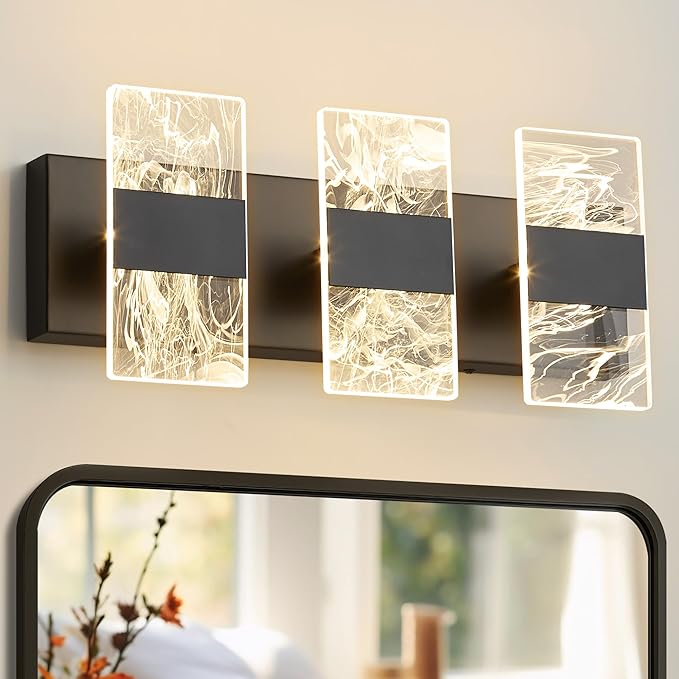 Modern LED Bathroom Light Fixtures Dimmable 3-Light Black Vanity Light by NADOSAHomeLighting
