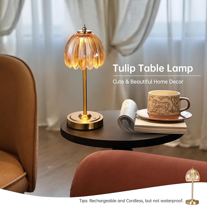 Tulip Table Lamp with 5000mAh Battery & Touch Control, Small Cordless Table - Image 8