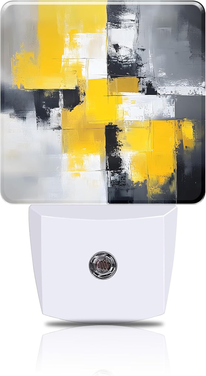 Grey and Yellow Abstract Art Night Light, Plug-in Nightlight by FOISIIAEA