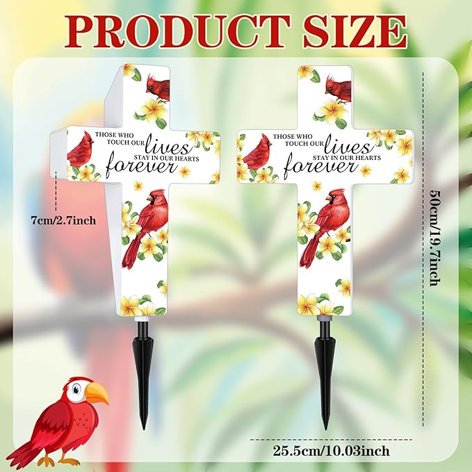 Yousoontic Cardinal Grave Solar Cross Lights Outdoor Memorial Garden Stake - Image 2